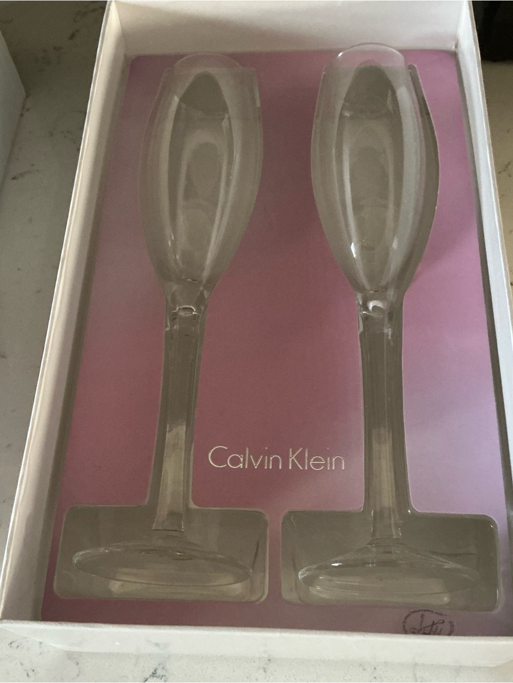 Calvin Klein set of 2 champagne flutes clear glass 10”